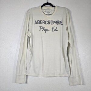 Abercrombie and Fitch Long Sleeve Phys Ed Shirt Women Large White Crew Neck Logo
